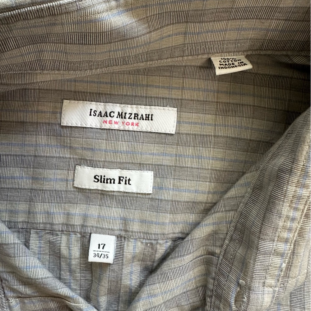 Isaac Mizrahi Men’s Gray Striped Dress Shirt – Button Front Long Sleeve - Picture 8 of 10
